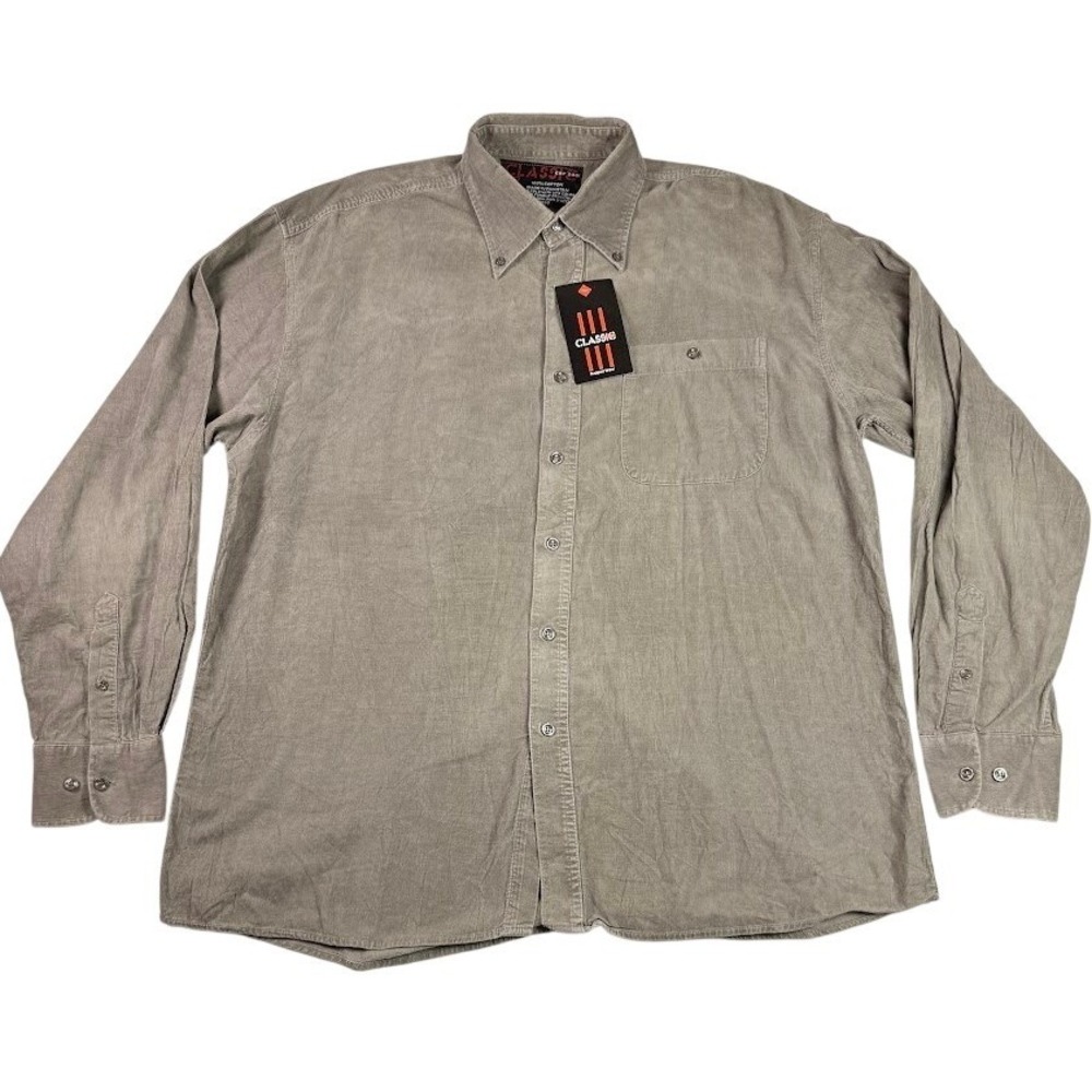 Classic Rugged Wear Mens XL Corduroy Button Down Shirt Taupe Cotton NWT